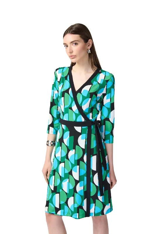 Geometric Print Silky Knit Wrap Dress