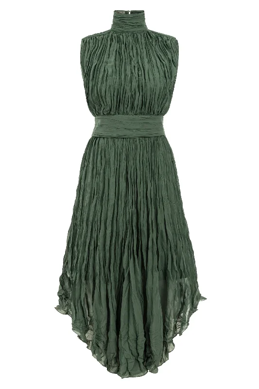 Green Gaia Turtleneck Belted Dress