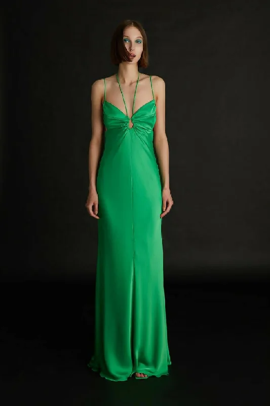 Green Satin Dress With Window Detail