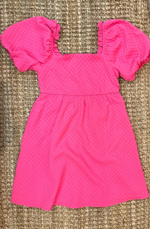 Hot Pink, Square-Neck, Bubble Sleeve Dress