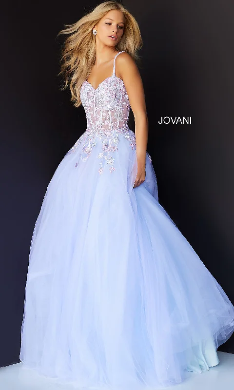 Lilac Purple Sheer-Bodice Prom Ball Gown by Jovani