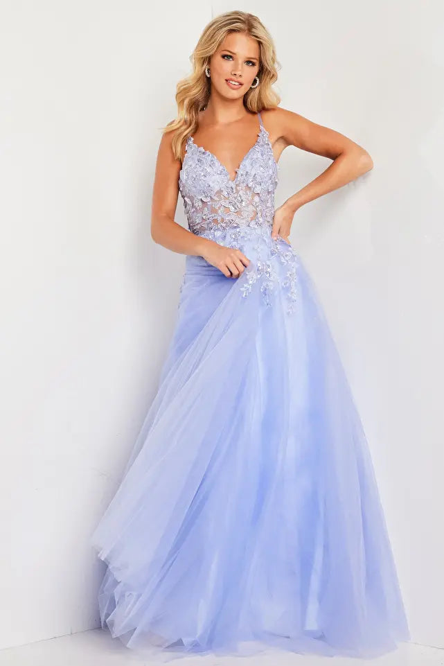 Jovani -JVN37457 Embroidered V-Neck Prom Ball Gown