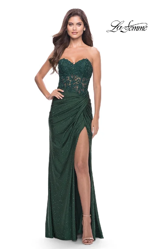 La Femme Strapless Sheer-Waist Prom Dress 31343