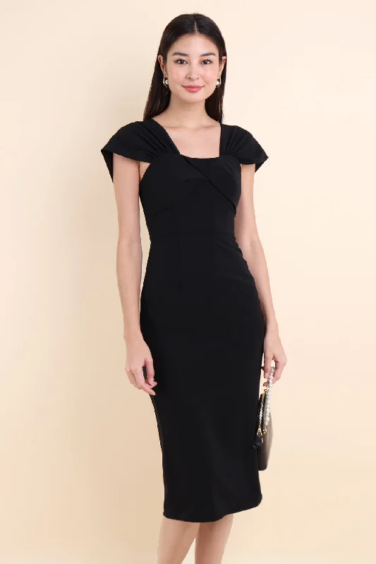 MADISON TWIST-DETAIL WORK DRESS IN BLACK