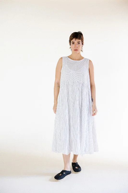 Metta - Dahlia Dress - White Stripe Cotton Voile