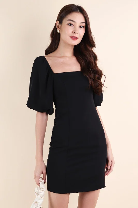 NATTY PUFF SLEEVE WORK DRESS IN BLACK