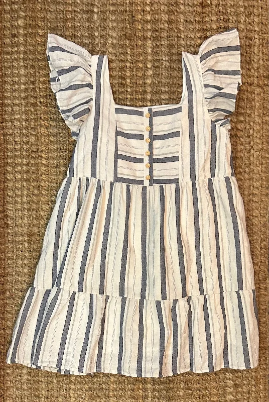 Navy Stripe Flutter Sleeve Dress