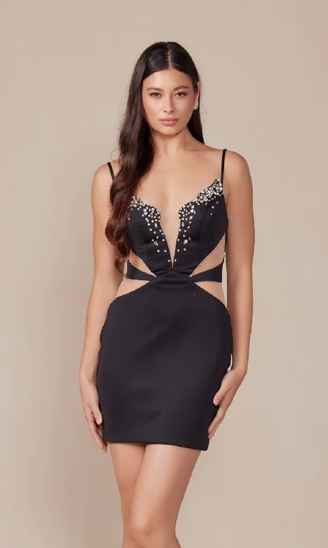 Sheer Cut-Out Homecoming Dress: Nox Anabel Q834