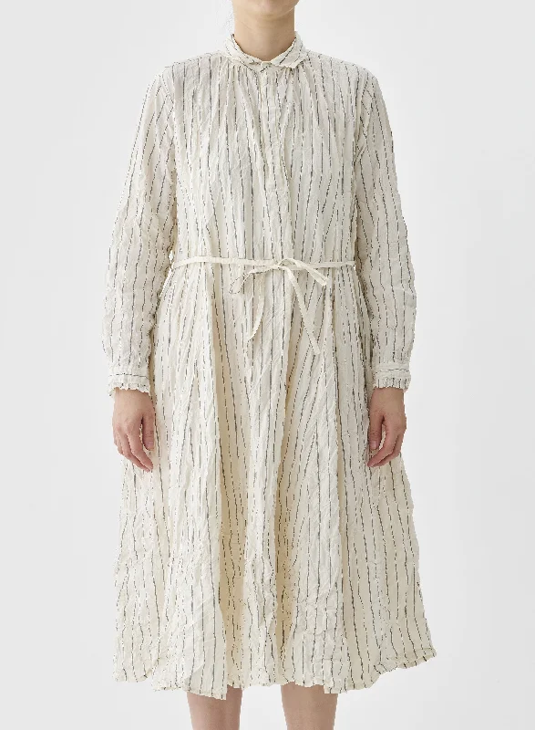 Pas De Calais - Crinkle Cotton Stripe Dress Ivory