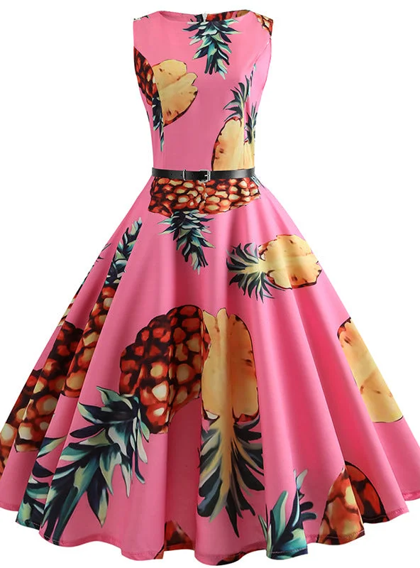 Pink Vintage Pineapple Print Dress