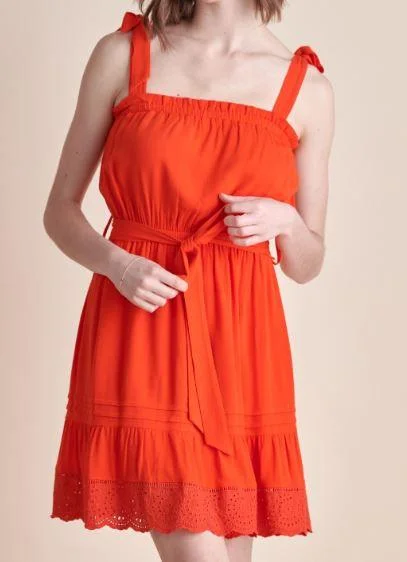 Red Woven Crepe Dress