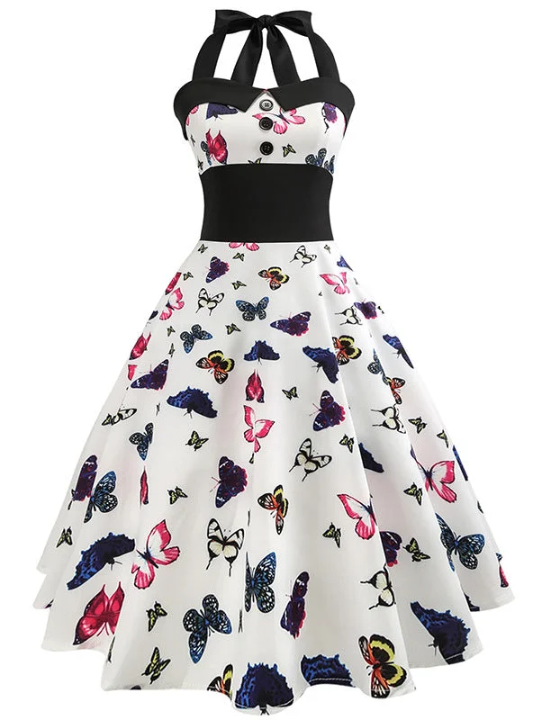 Retro 50s Printed Neck Dress