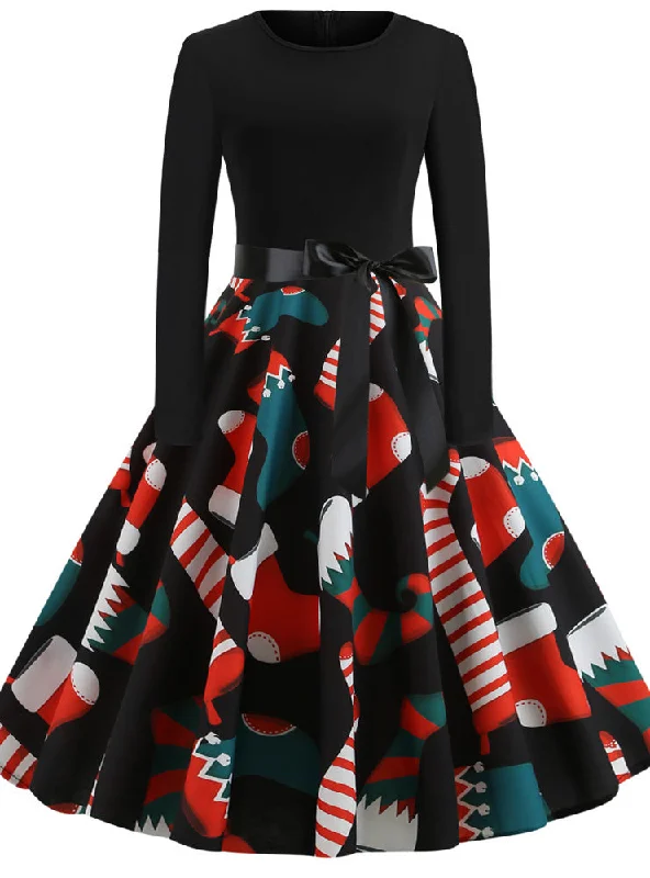 Retro Printed Christmas Dress