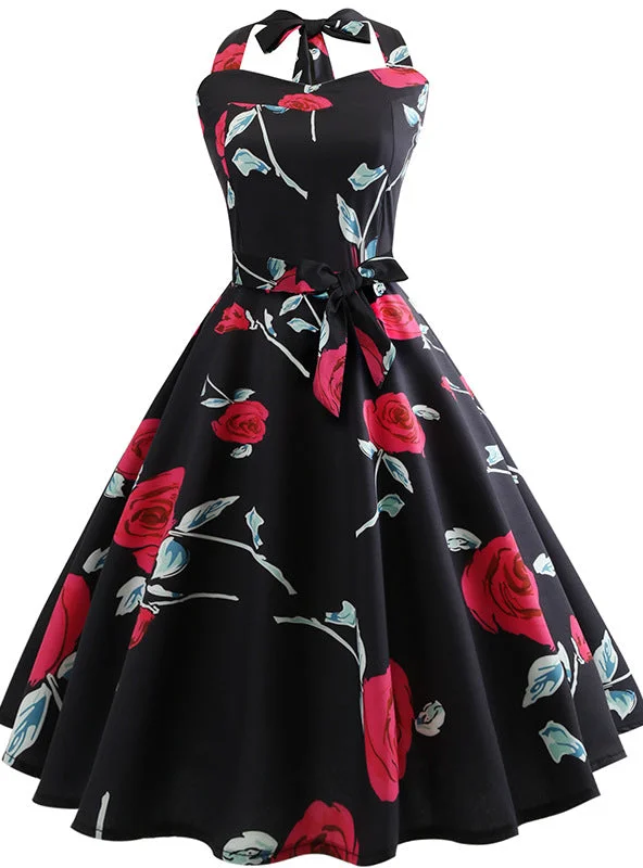 Retro Sleeveless Neck Sexy Print Dress