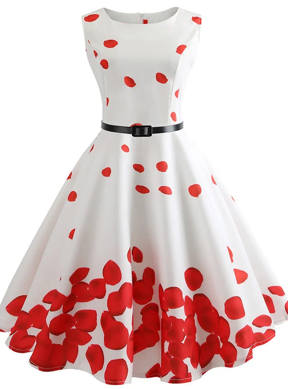 Retro Sleeveless Red Petals Print Dress