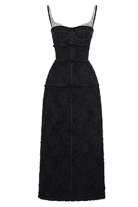 Zardena Black Crystal Embellished Dress