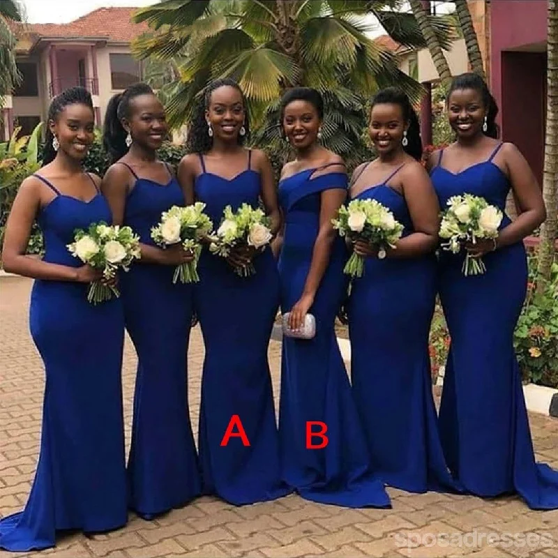 Royal Blue Simple Mermaid Spaghetti Straps Bridesmaid Dresses Gown Online,WG1134