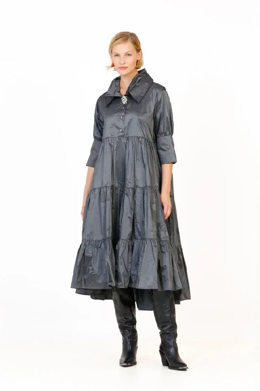 Ruched Taffeta Dress - Anthracite