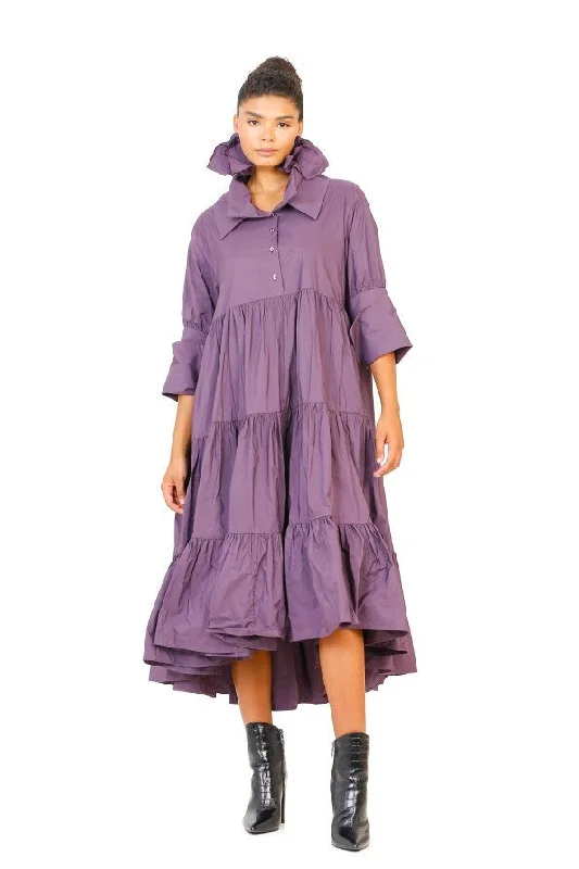 Ruched Taffeta Dress - Purple