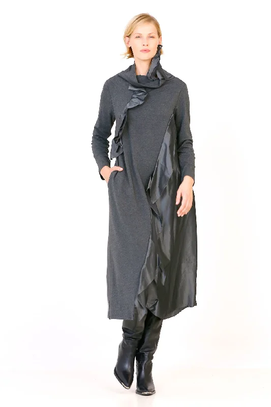 Ruffled Taffeta Dress - Anthracite