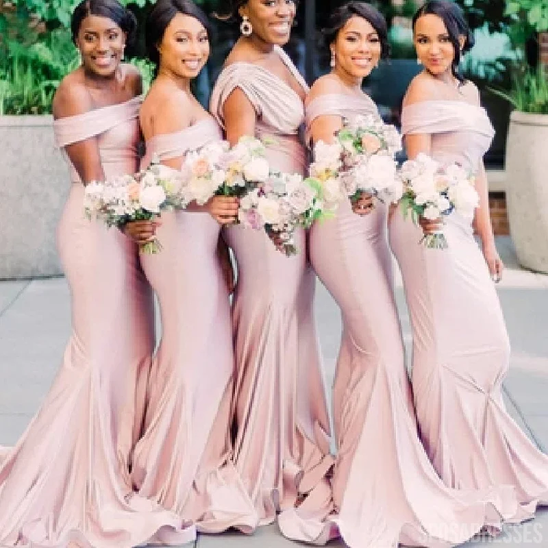 Sexy Mermaid Peach Off the Shoulder Cheap Bridesmaid Dresses Gowns Online,WG967