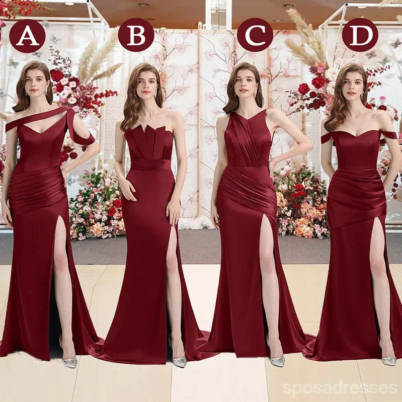 Sexy Mismatched Burgundy Mermaid High Slit Cheap Bridesmaid Dresses Online, WG1025