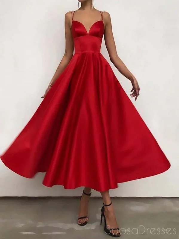 Simple A-line V Neck Sleeveless Red Prom Dresses, Sweet 16 Prom Dresses, 12504