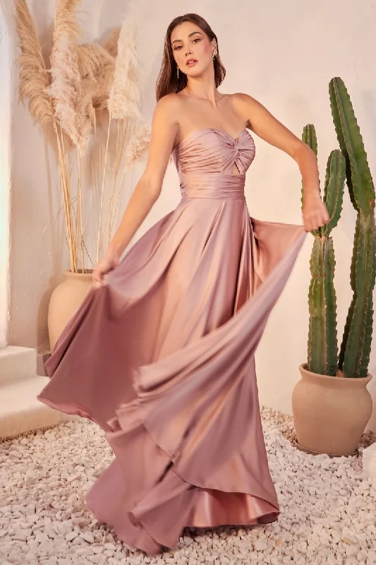 Strapless A-Line Satin Dress By Cinderella Divine -7496