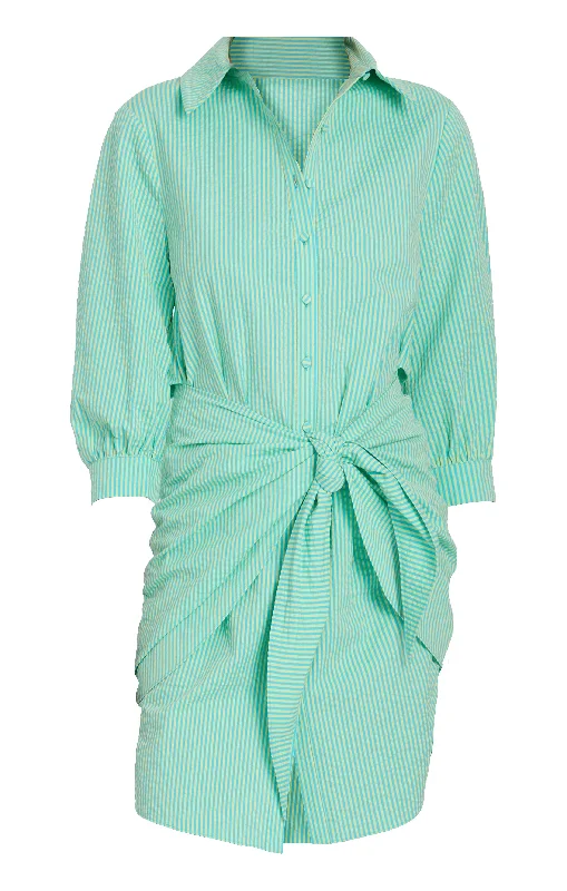 Striped Seersucker Three Quarter Sleeve Gaby Dress