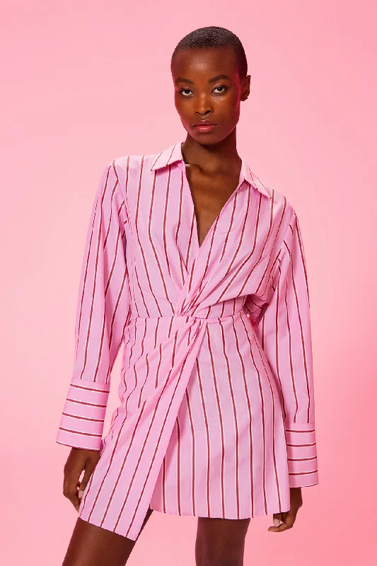 Striped Wrap Dress Pink