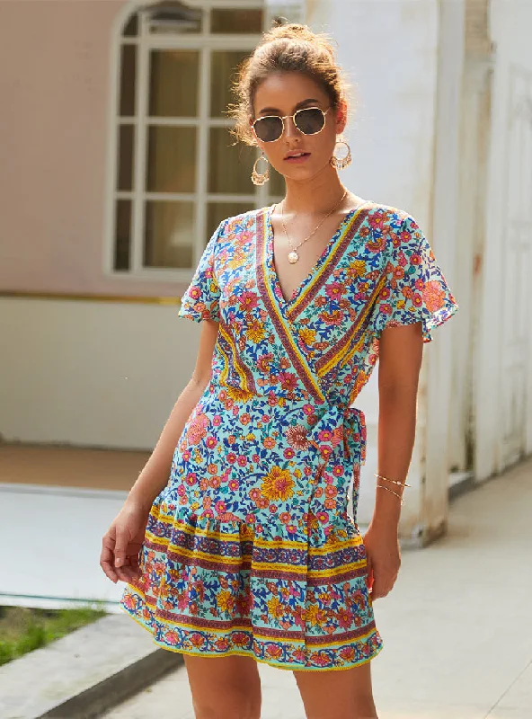 V-neck Sexy Bohemian Print Dress