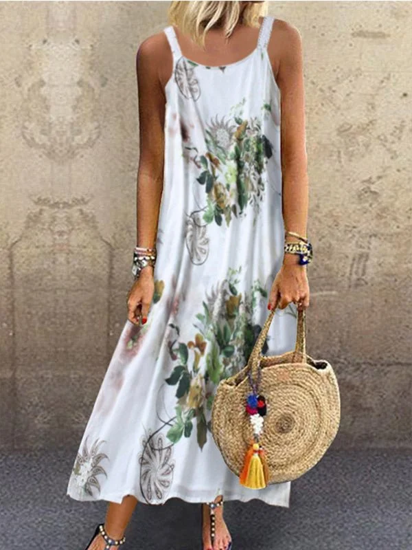 Women's Dresses Floral Print Square Neck Sleeveless Casual Dress