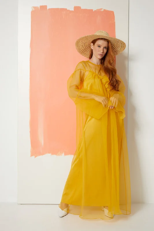 Yellow Drawstring Organza Dress