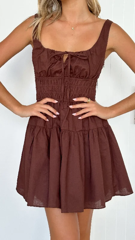 Abrina Mini Dress - Brown