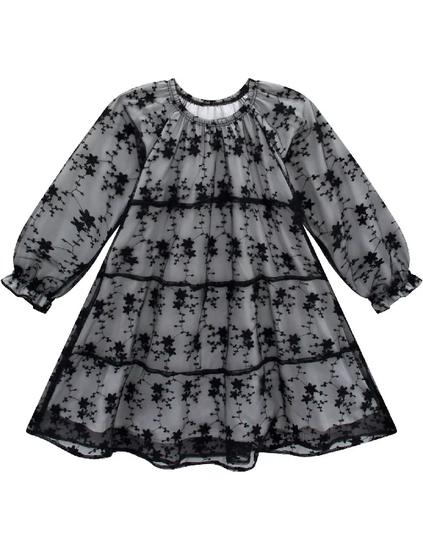 Girls Lace Over-Lay Dress In Black