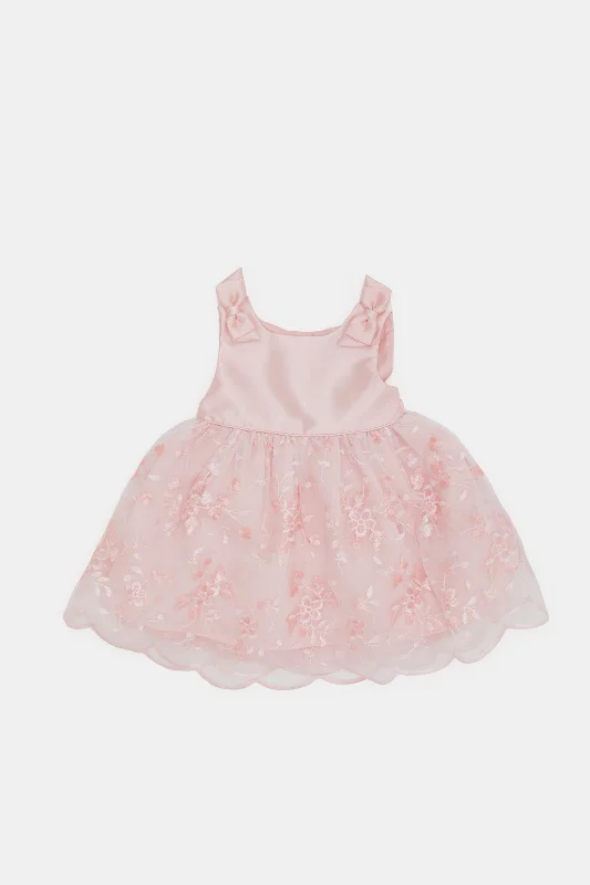 Infant Girls Pink Lace Bottom With Bow Dress