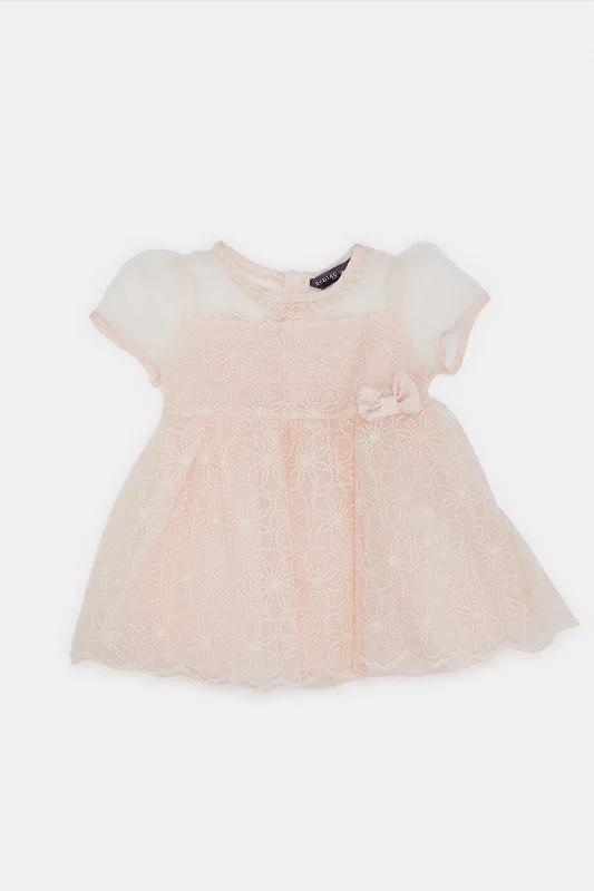 Infant Girls Pink Embellished Lace Dress