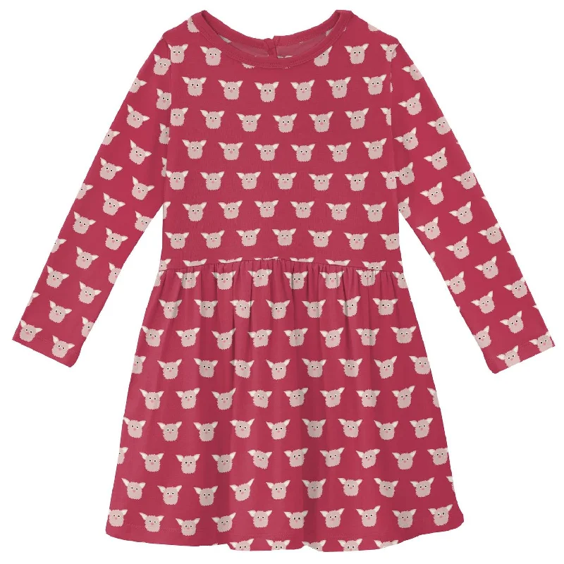 Girls' Bamboo Print Long Sleeve Twirl Dress In Cherry Pie Furry Friends