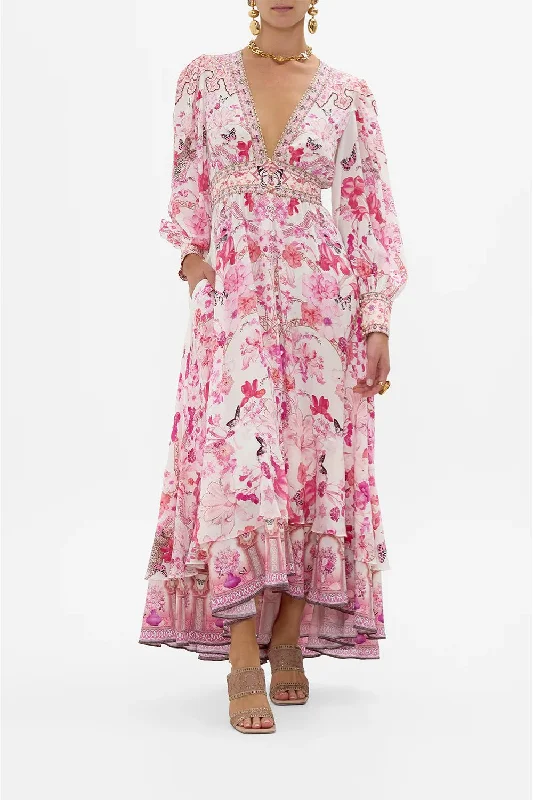 Long Button Front Dress in Botanical Novella