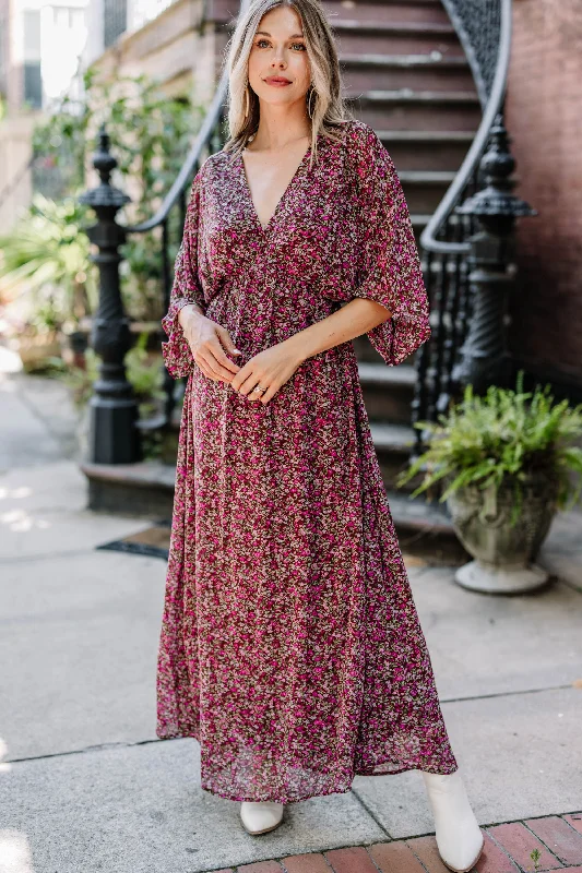 Thinking Of You Burgundy Red Ditsy Floral Maxi Dress