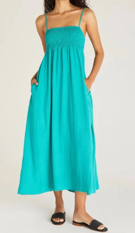 Beachside Midi Dress In Tropical Teal