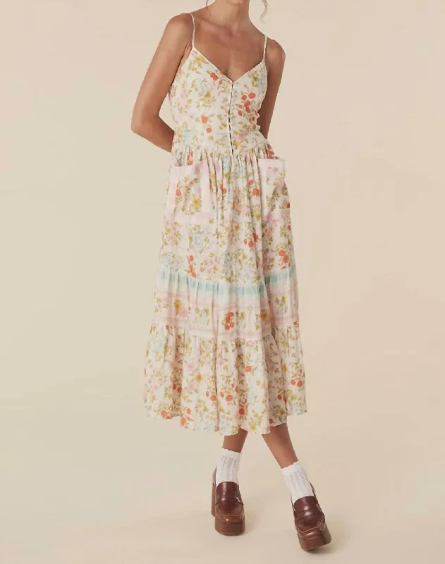 Flora Linen Midi Dress In Pastel