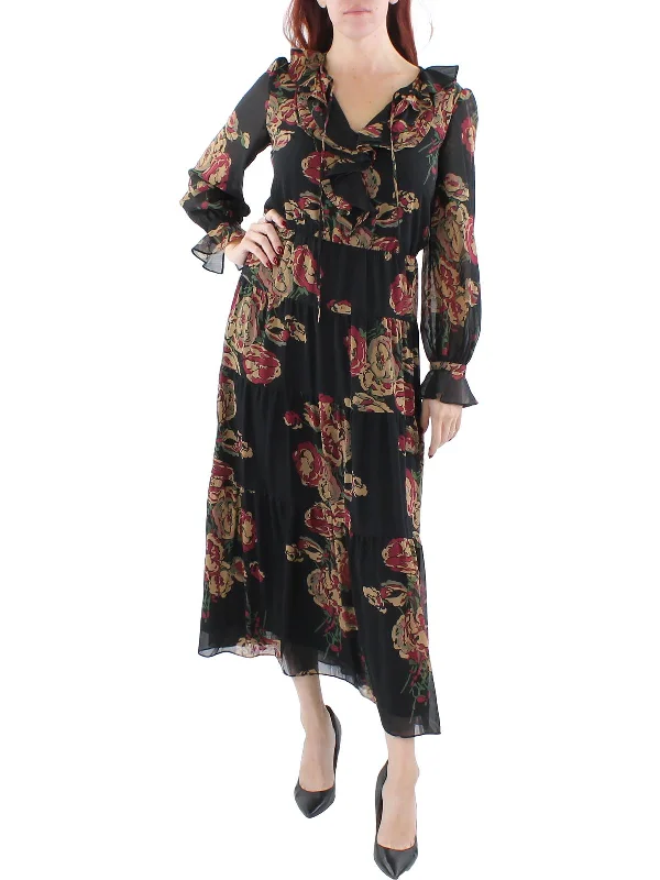 Georgette Womens Floral Long Midi Dress