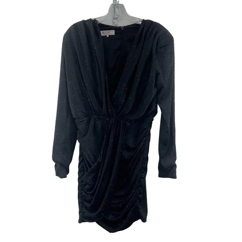 HOUSE London Black Ruched Embellished Women Wrap Midi Dress M Preowned Polyester