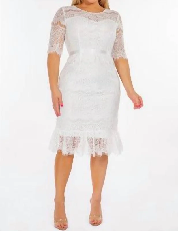 Lace Midi Dress In White