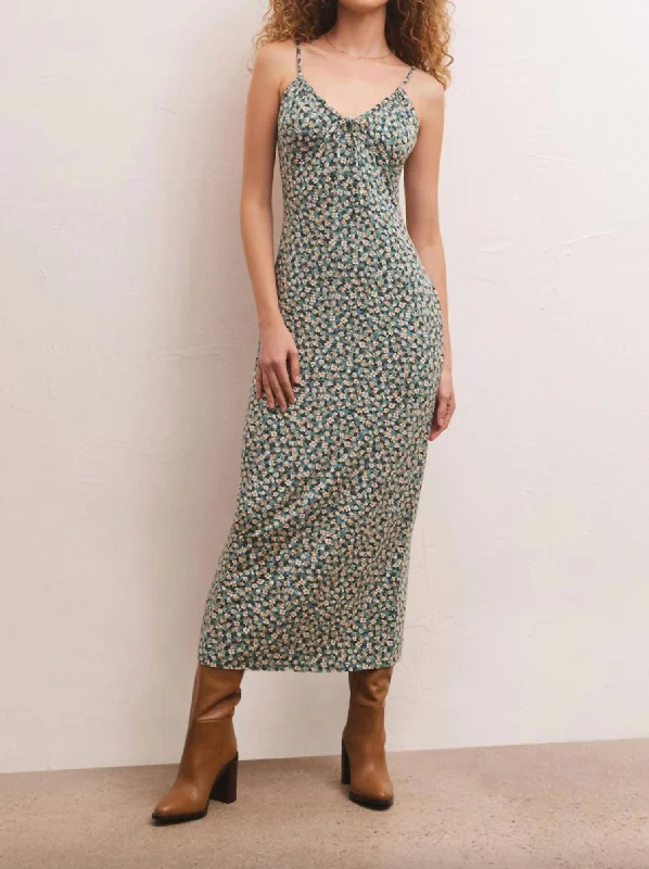 Melinda Ditsy Midi Dress In Emerald Isle