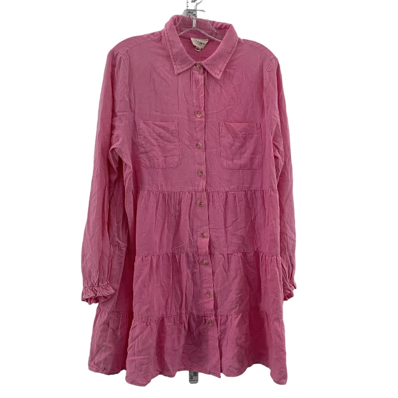 New Women's Bubblegum Pink 143 Story Ruffle Shirt Dress Size L Midi Trapeze