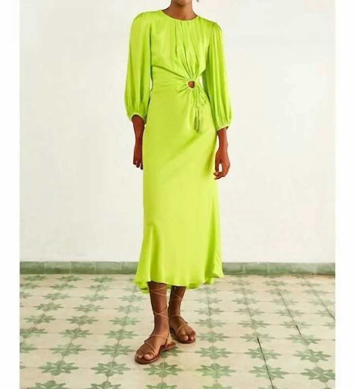 Piping Midi Dress In Lime Green