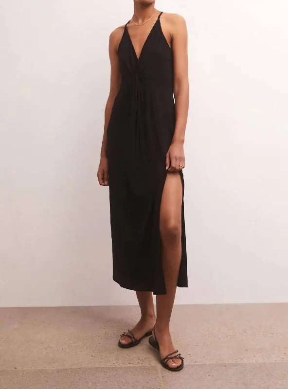 Ronda Twist Midi Dress In Black