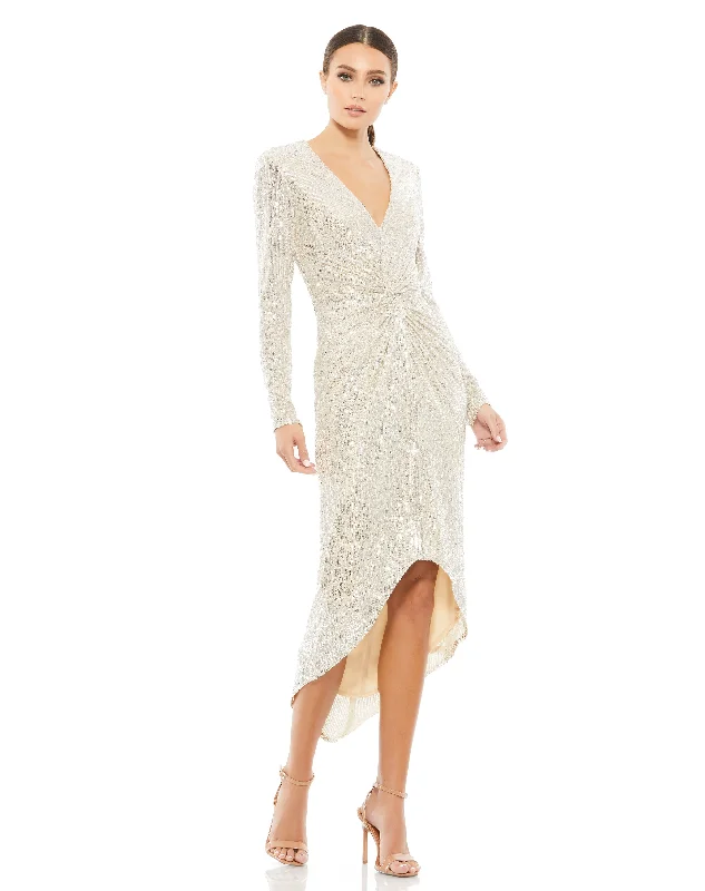 Sequin Knotted Long Sleeve Midi Dress